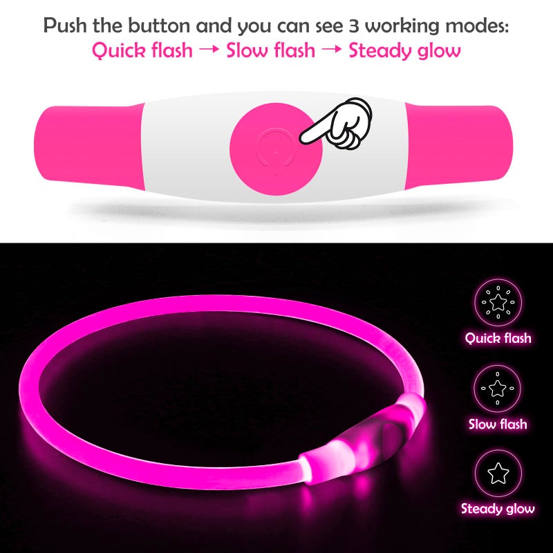 BSEEN Led Dog Collar, BSEEN USB Rechargeable Flash Dog Necklace Light, Pet Safety Collar Makes Your Beloved Dogs Be Seen at Night for Small Medium Large Dogs(Pink) - Image 2